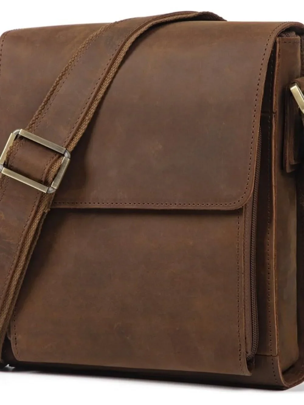 Men's Mulberry Genuine Leather Crossbody Travel Metal Zipper Messenger Bag
